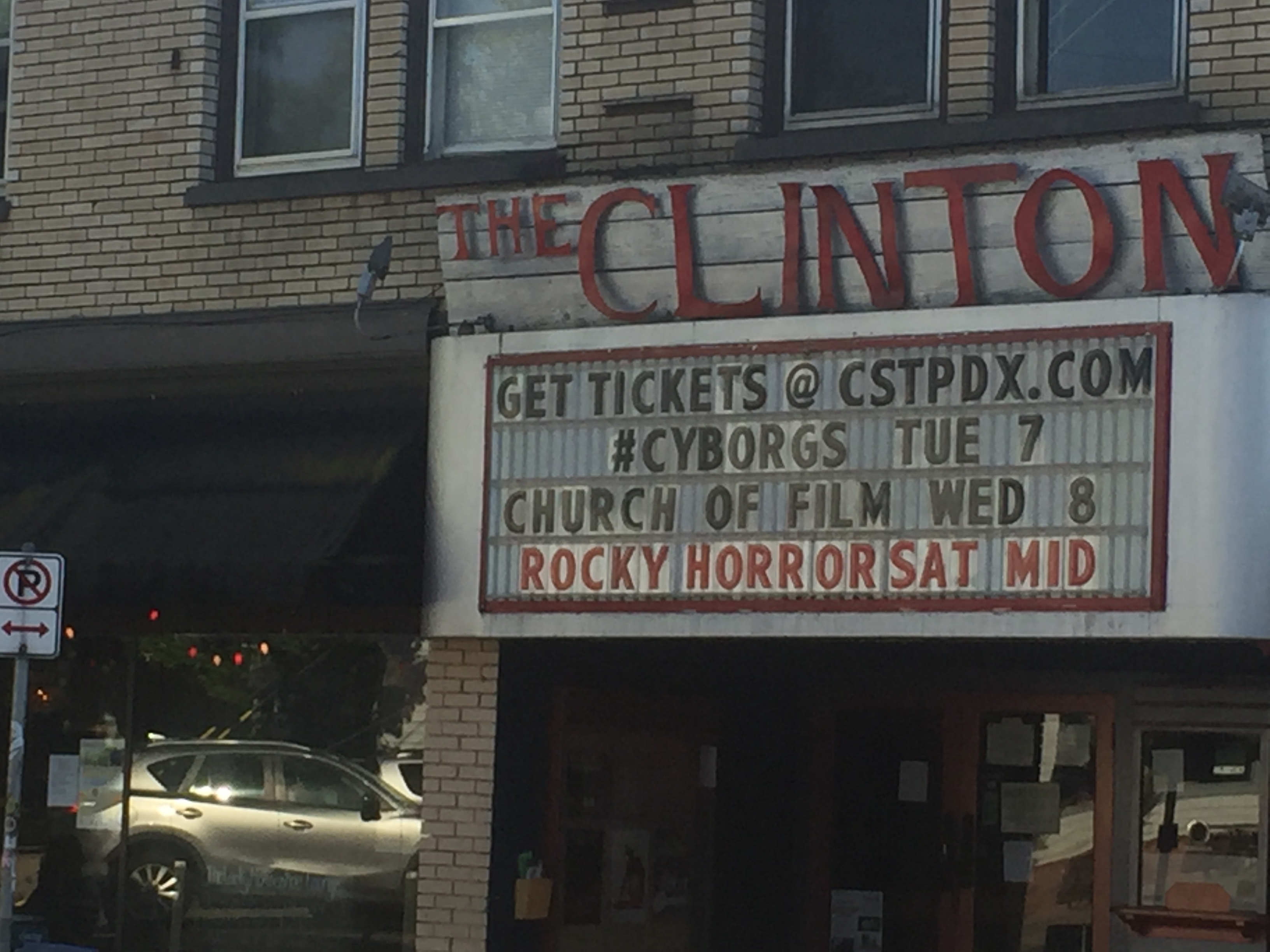 Clinton Street Theater marquee announcing #CYBORGS TUE 7